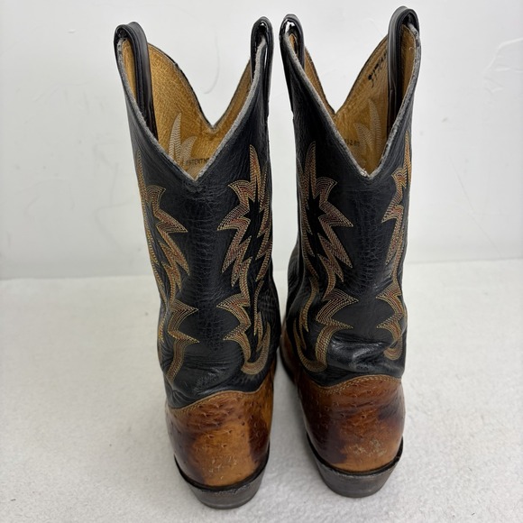 Justin Mens Full Quill Ostrich Western Cowboy Boots Black Brown Square Toe 10.5B - Picture 4 of 13
